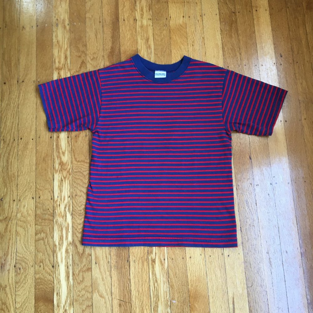 Vintage Striped T-Shirt with Blue Neckline